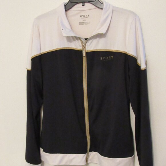Isaac Mizrahi Sport Jacket Full Zip Women's XL Black/White Gold Trim Golf Tennis - Picture 2 of 6